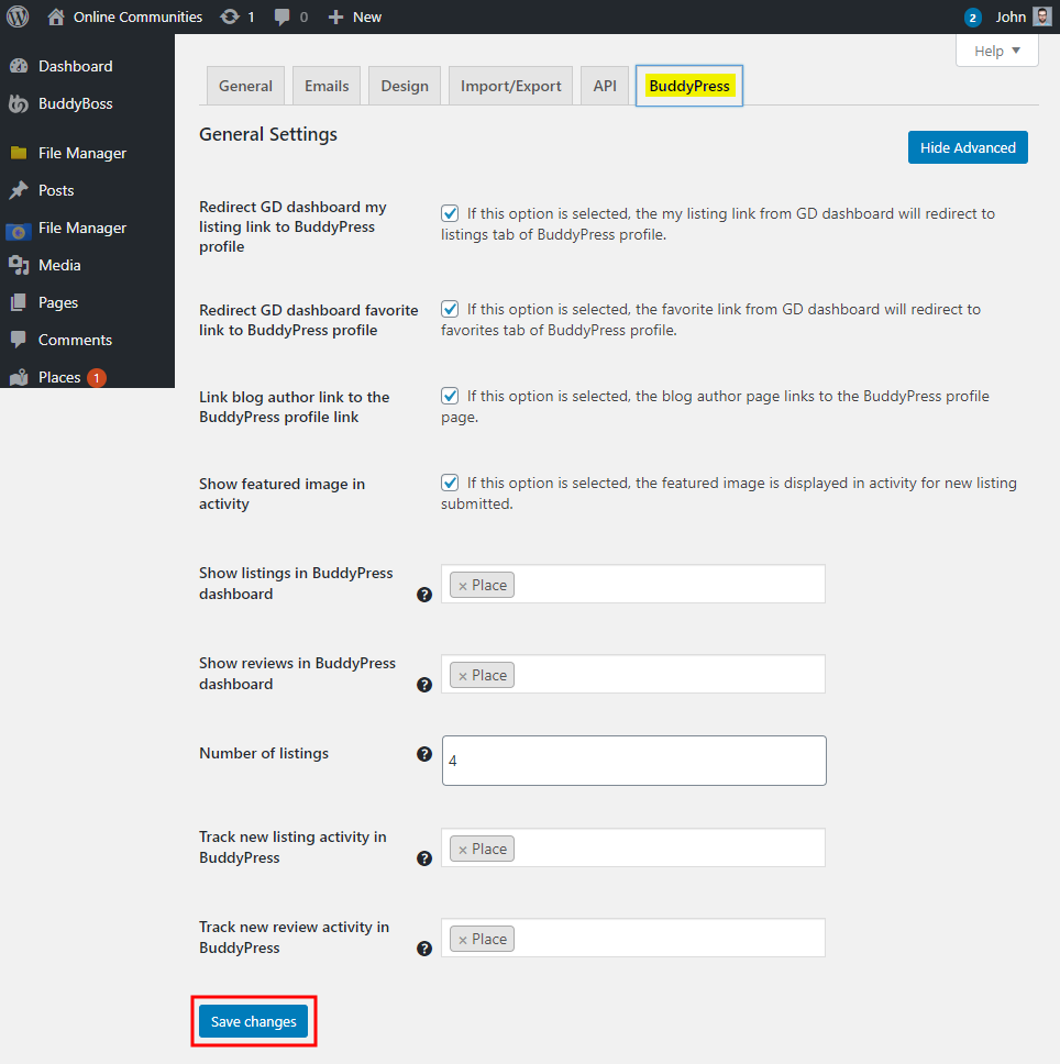 GeoDirectory - BuddyPress Integration - Setting up the plugin