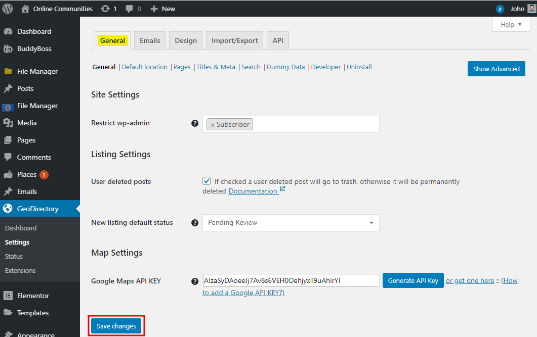 GeoDirectory - Setting up the plugin - General Settings