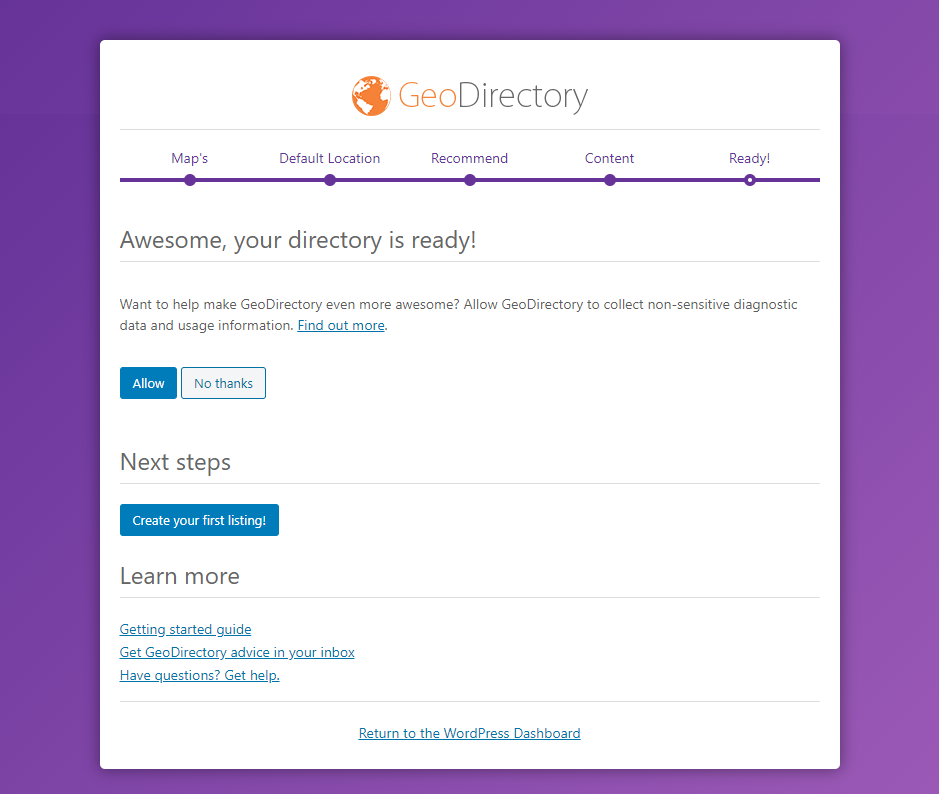 GeoDirectory - Setting up the plugin final step