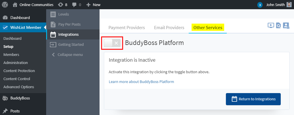 WishList Member Add-ons - Activating an integration