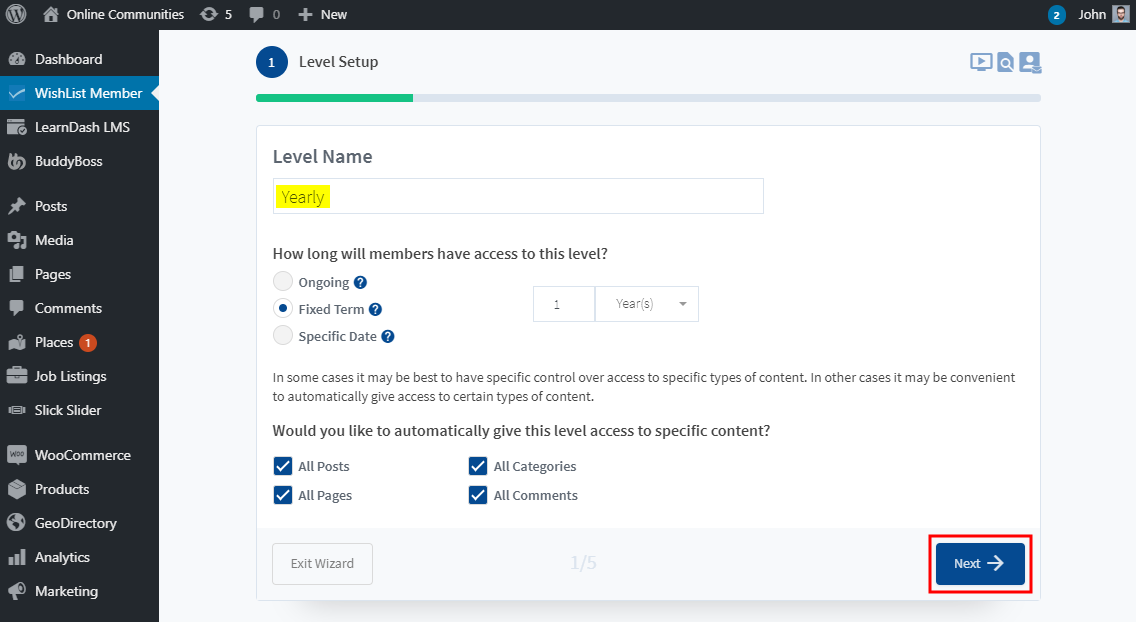 WishList Member - Setting up the plugin step 1