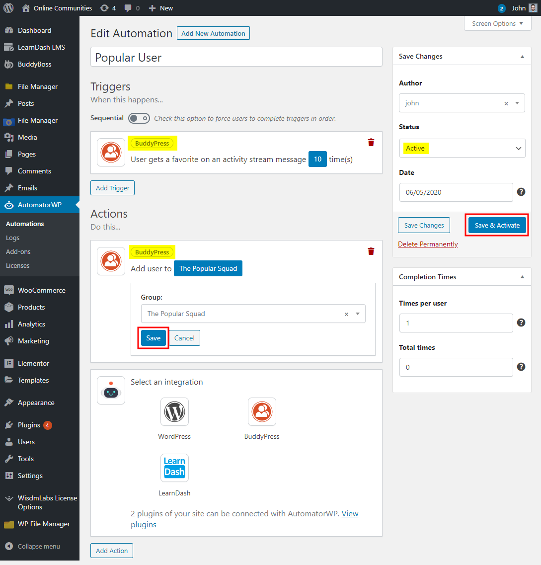 AutomatorWP - Creating a new automation