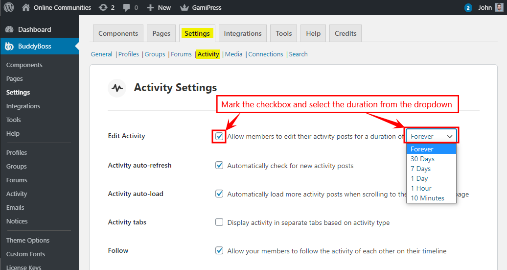 Edit Activity - Enabling the Edit Activity feature