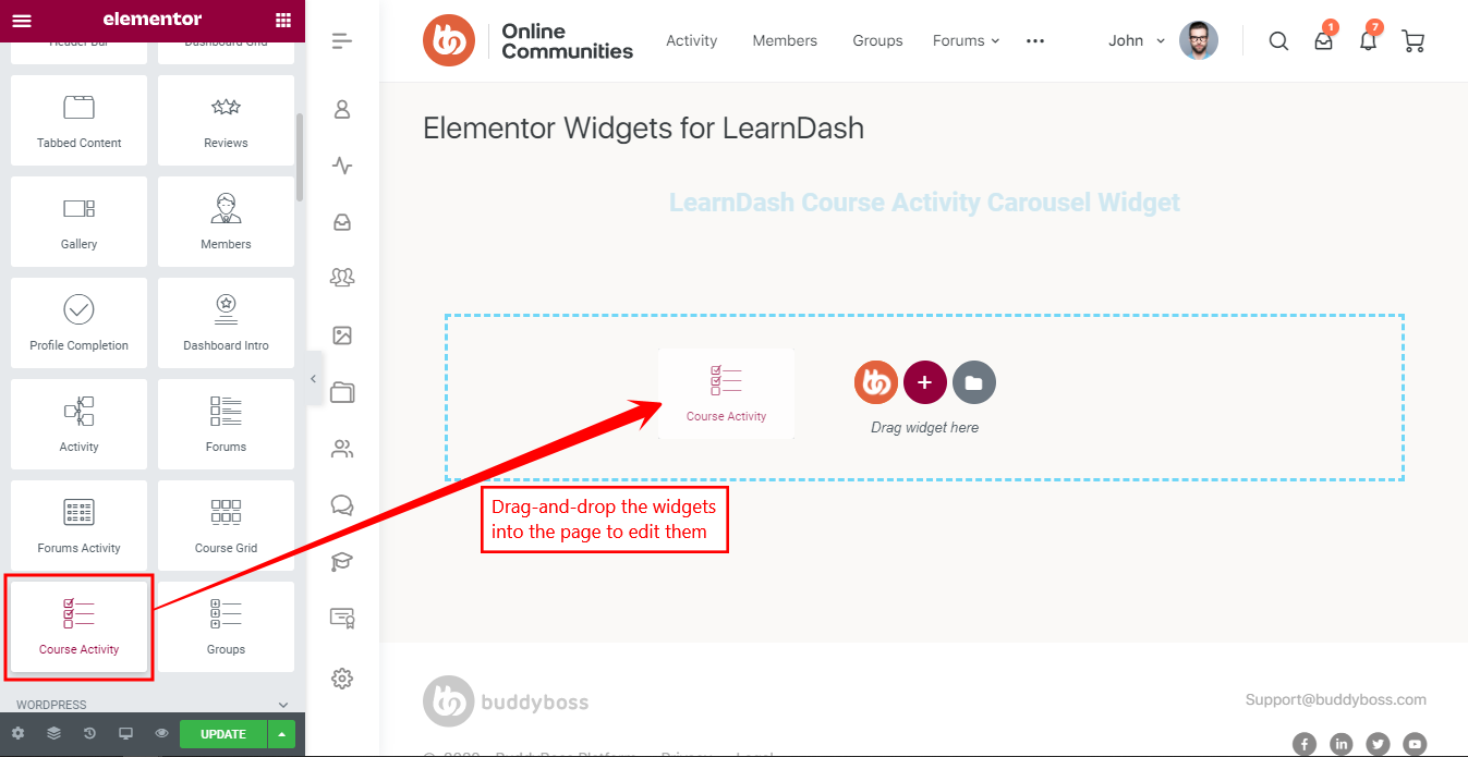 Elementor Widgets for LearnDash - Adding the LearnDash Course Activity widget to a page