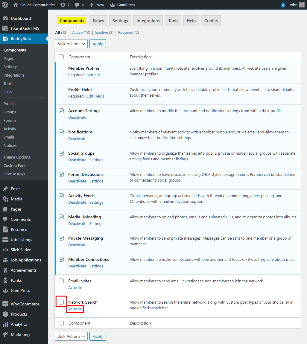 Network Search - Activating Network Search for BuddyBoss Platform