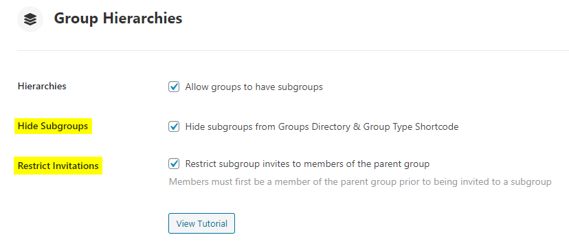 Group Hierarchies - Group Hierarchies settings