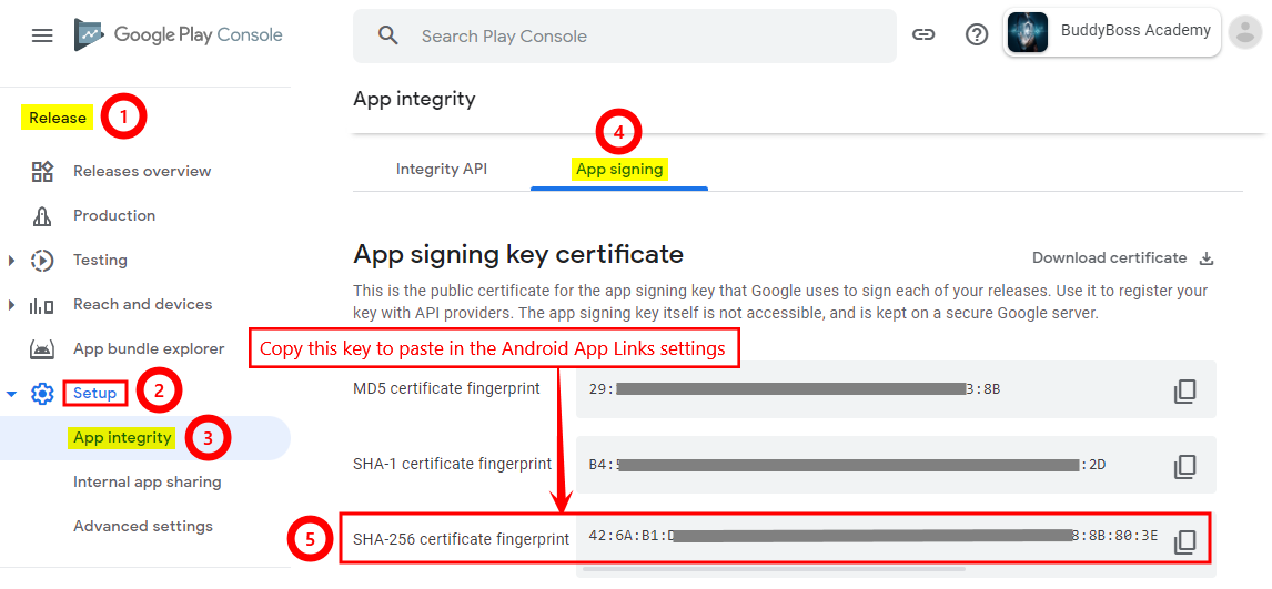 SHA-256 certificate fingerprint