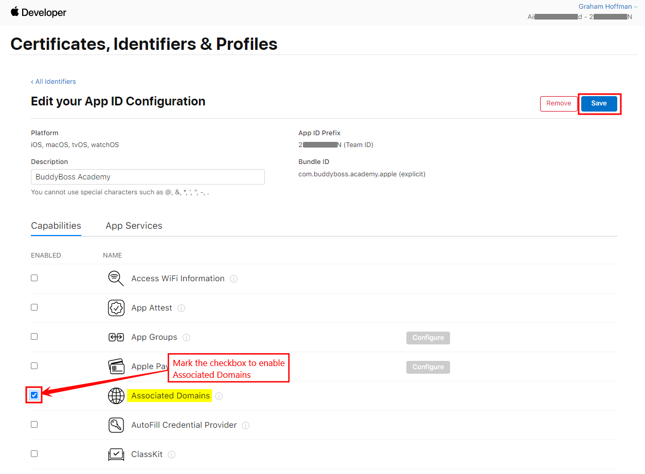 Enabling Associated Domains capabilities for your app