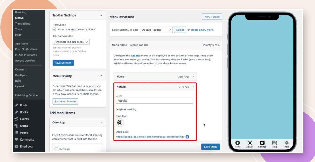 Configuring the Menu Option Activity