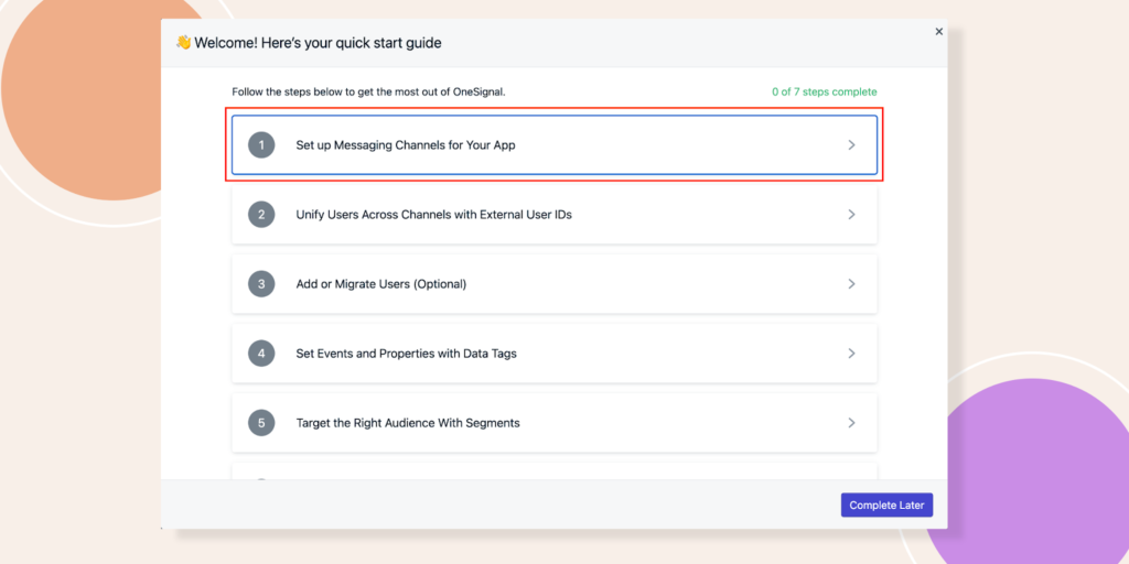 Quick Start guide in OneSignal