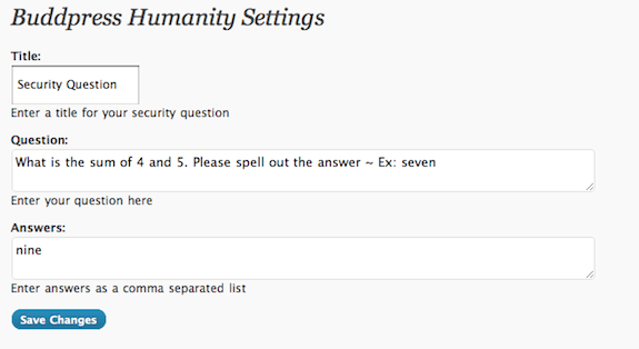 BuddyPress Humanity Settings