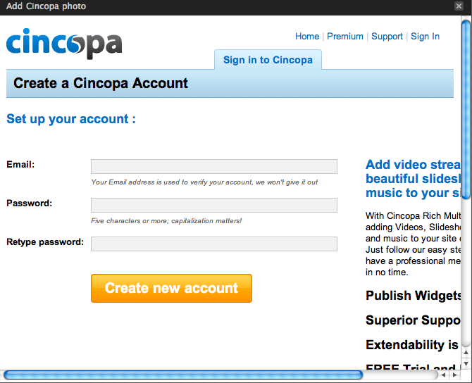 Cincopa Creating Account