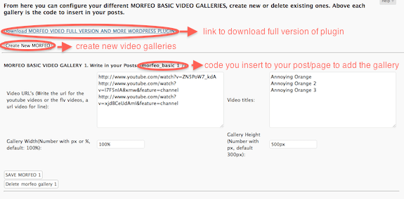 Morfeo Basic Video Gallery Settings