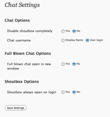 BuddyPress Ajax Chat Settings