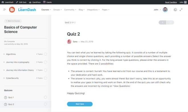 LearnDash - Sample Quiz Preview