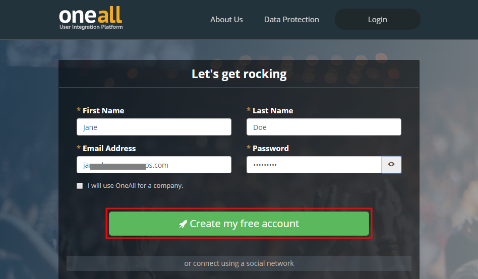 Social Login - Creating a free account on OneAll