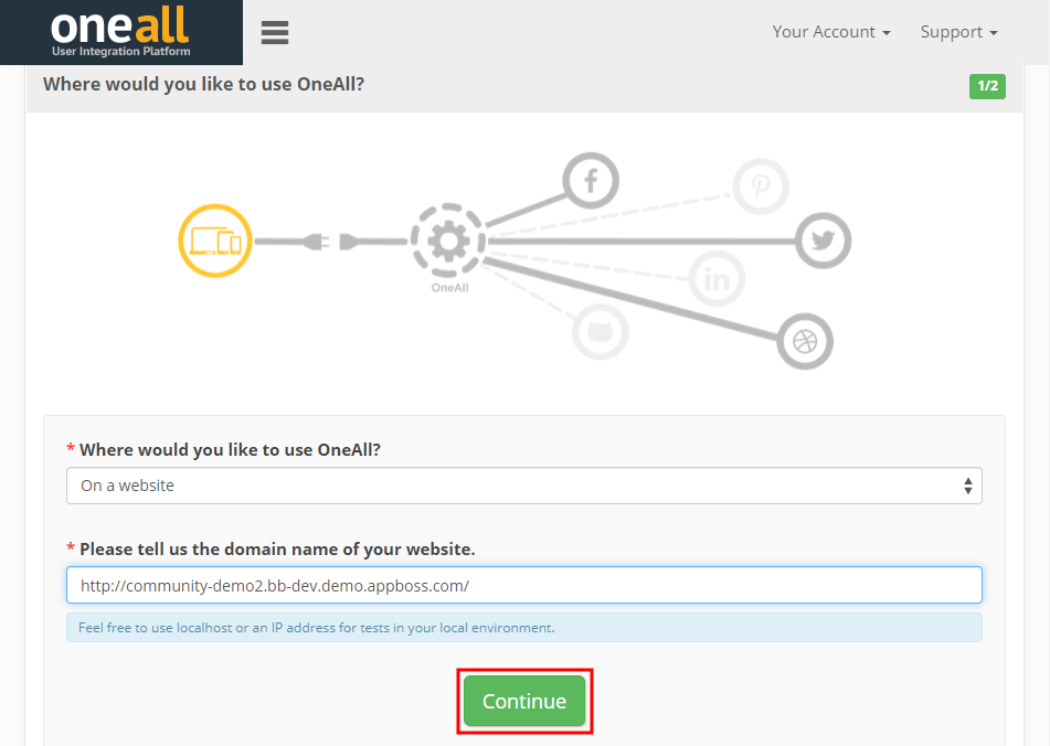 Social Login - Setting up the website in OneAll