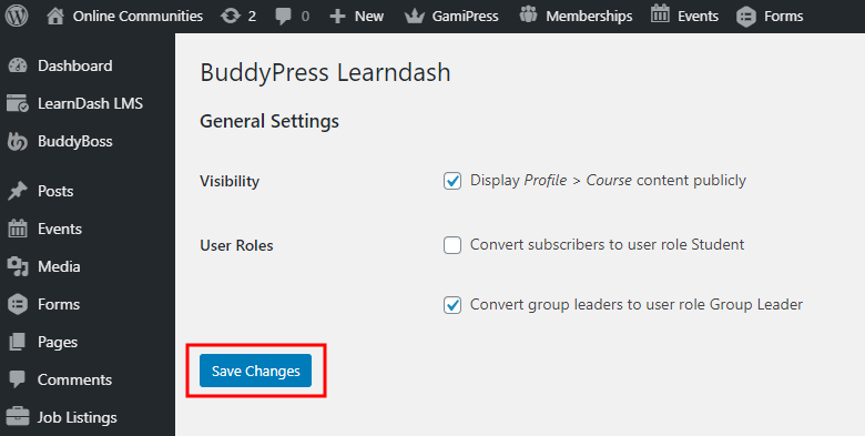 BuddyPress for LearnDash - Setting up the plugin